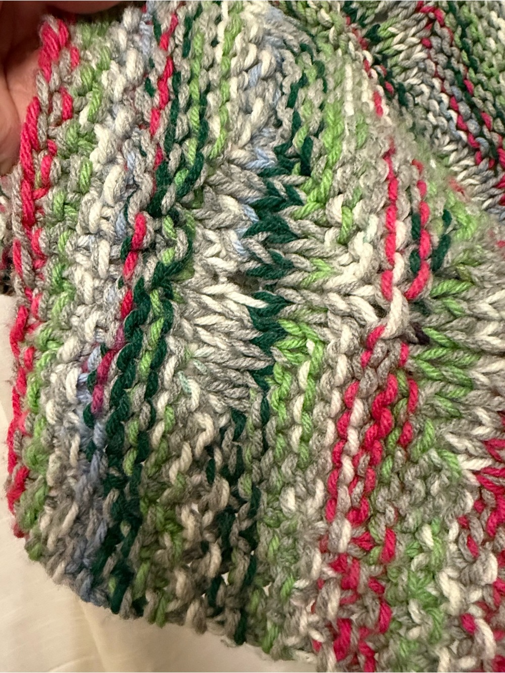 Multi-color striped handmade Crochet vintage blanket green pink blue cream hues - Picture 5 of 7